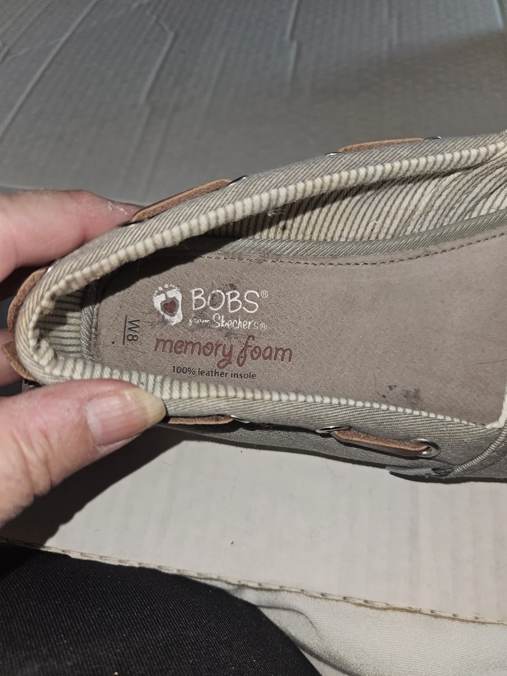BOBS from Skechers Gray Slip-On Canvas Flats with Brown Accents